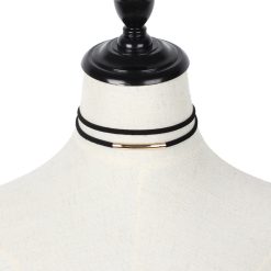 Nova moda tubo de dobra de veludo gargantilha colar estilo dupla camada torque preto curto colar de couro charme collier femme Vestuário