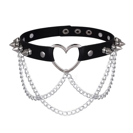 Punk cravado gargantilha colar para mulheres meninas goth coração chocker com corrente colar de couro jóias acessórios góticos Vestuário