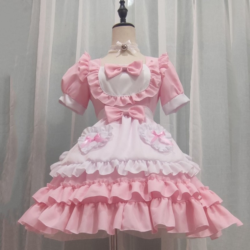 Sexy lolita rosa empregada vestido japonês doce mulher kawaii vestido rpg traje halloween festa cosplay anime kawaii roupas
