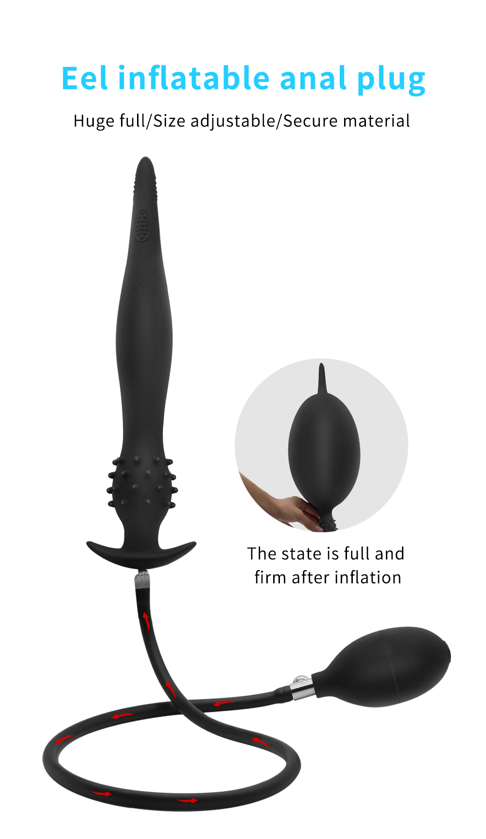 Vibrador anal longo inflável do extensor da tomada da extremidade de 11/16cm com ventosa ou brinquedos do sexo da âncora do silicone buttplug enorme para nádegas