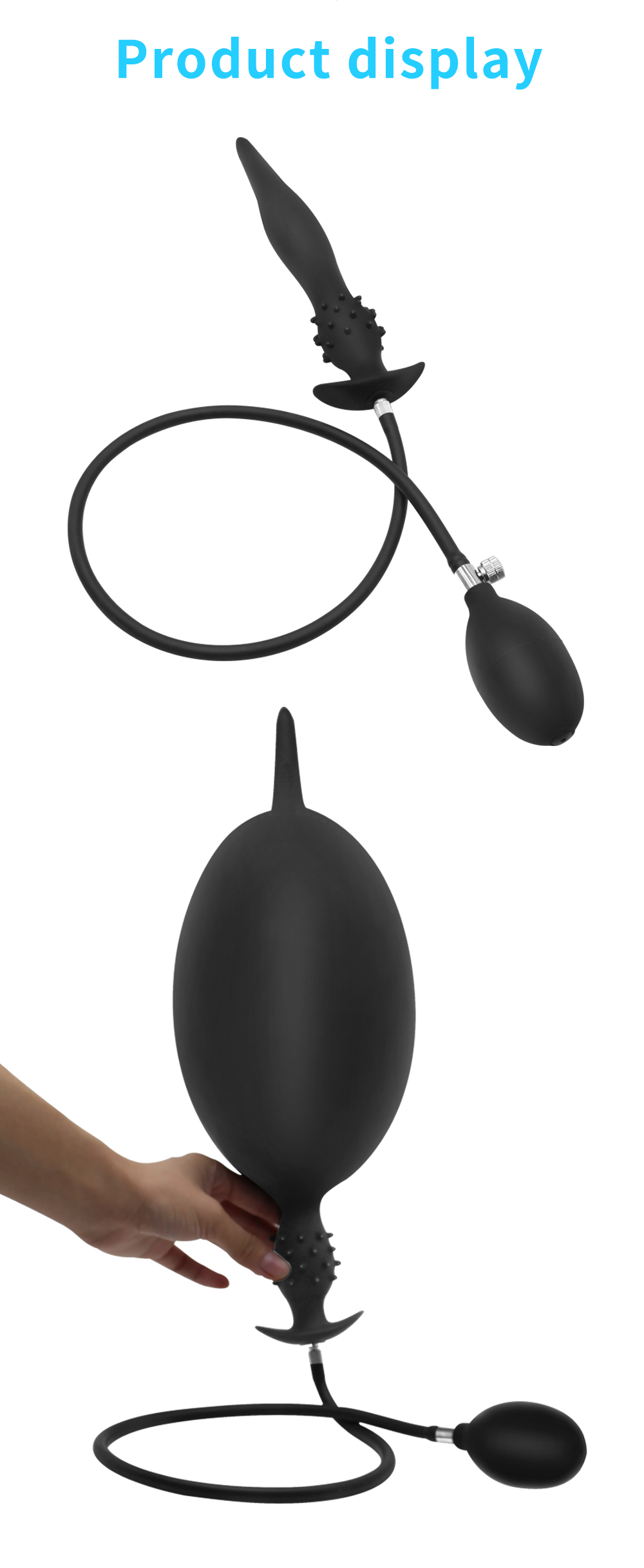 Vibrador anal longo inflável do extensor da tomada da extremidade de 11/16cm com ventosa ou brinquedos do sexo da âncora do silicone buttplug enorme para nádegas