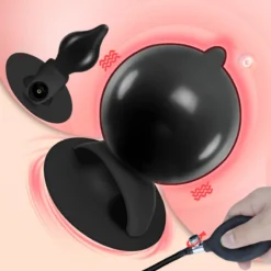 Buttplug inflável Adult Diary com ventosa vazio e inflado com a pera