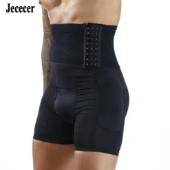 Cinta redutora de cintura alta com colchetes no corpo masculino