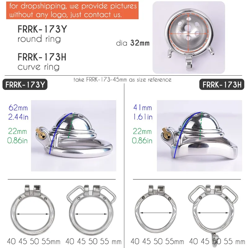 Medidas do cinto de castidade: cúpula de 32 mm, 62 mm no anel redondo e 41 mm no anel curvo