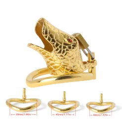 Cinto de castidade golden snake em forma de serpente dourada com cadeado e anéis de 40, 45 e 50 mm