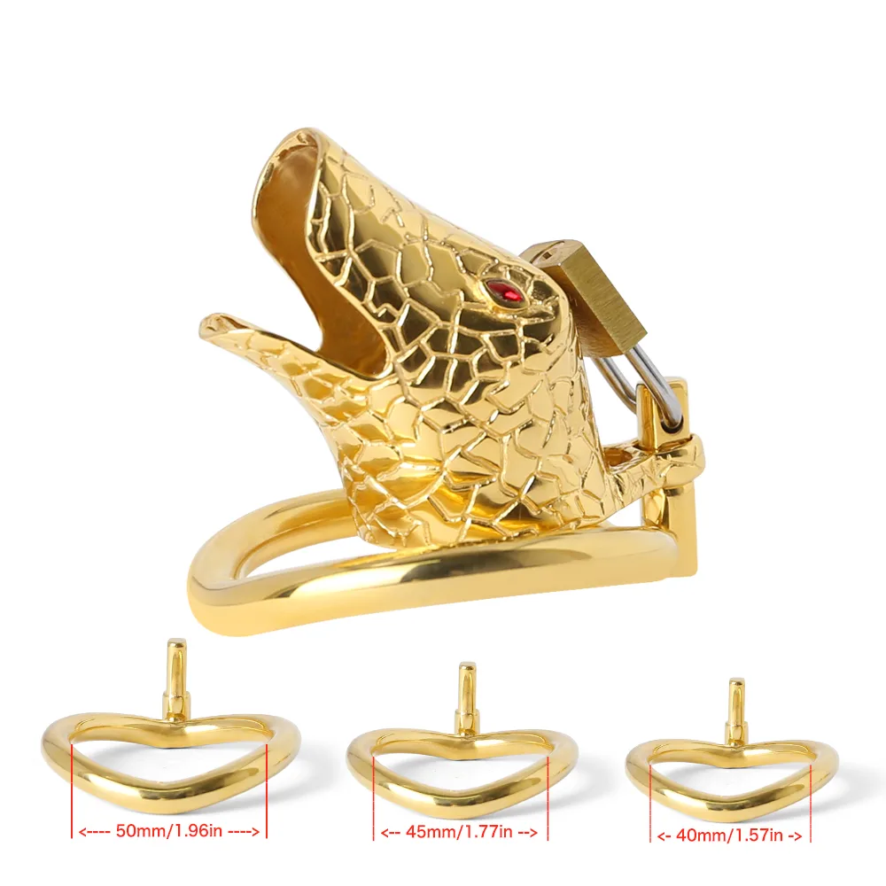 Cinto de castidade golden snake em forma de serpente dourada com cadeado e anéis de 40, 45 e 50 mm