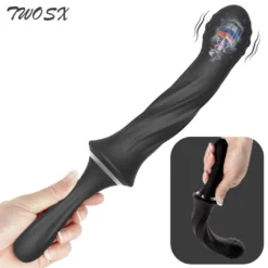 Handle vibrator Twosx preto de silicone com cabo e cabeça texturizada vibratória