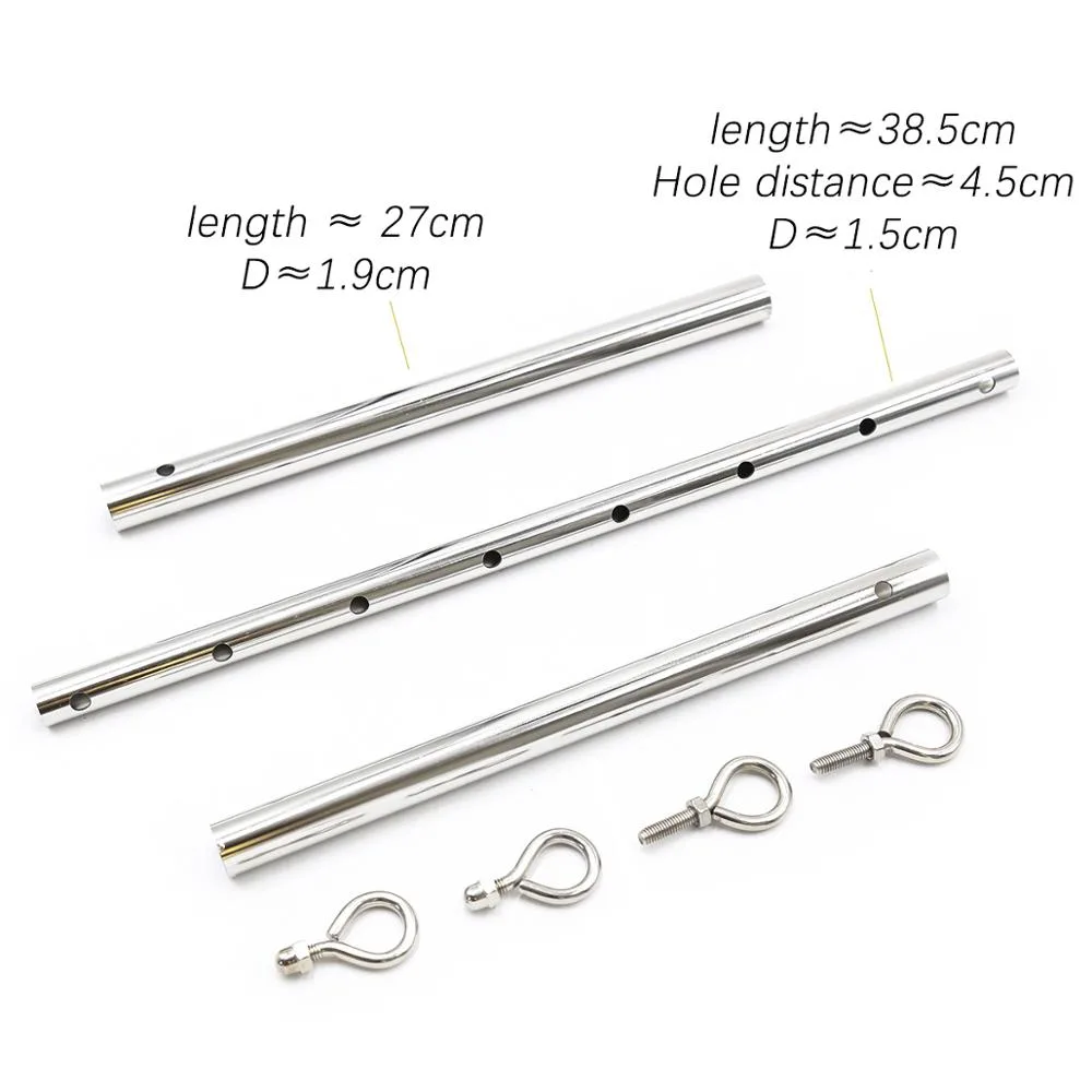 Medidas da spreader bar: tubos de 27 cm e 38,5 cm, furos a cada 4,5 cm