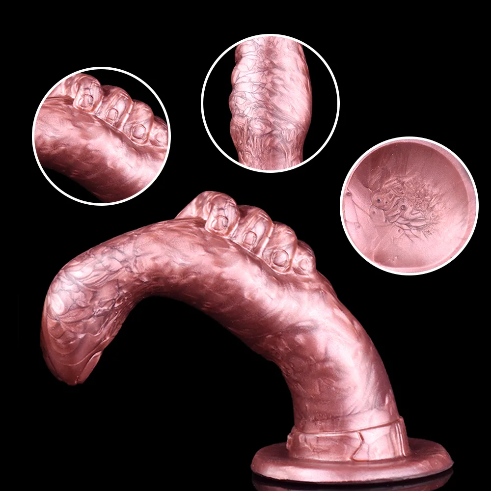 Plug anal dedão de silicone dobrado mostrando os dedos em relevo