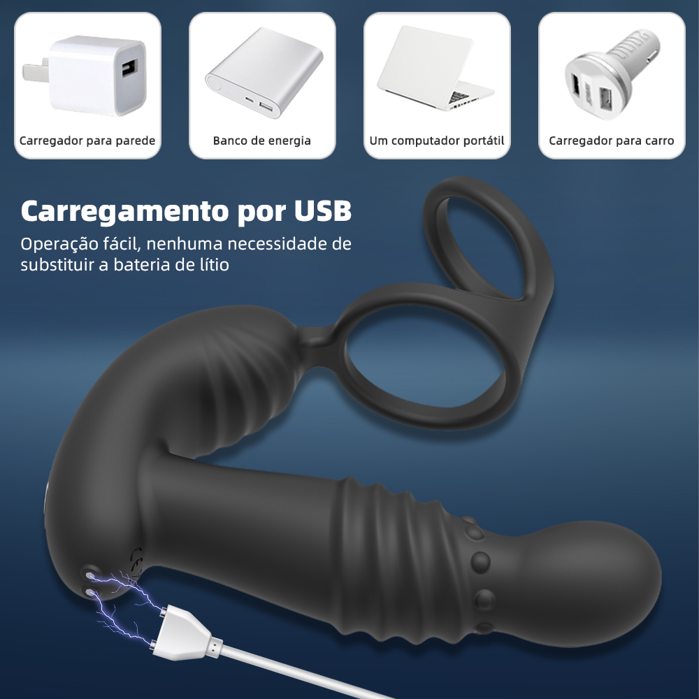 Duplo Motor Plug Anal Retrátil Com Anel Peniano Mosx - Imagem 5