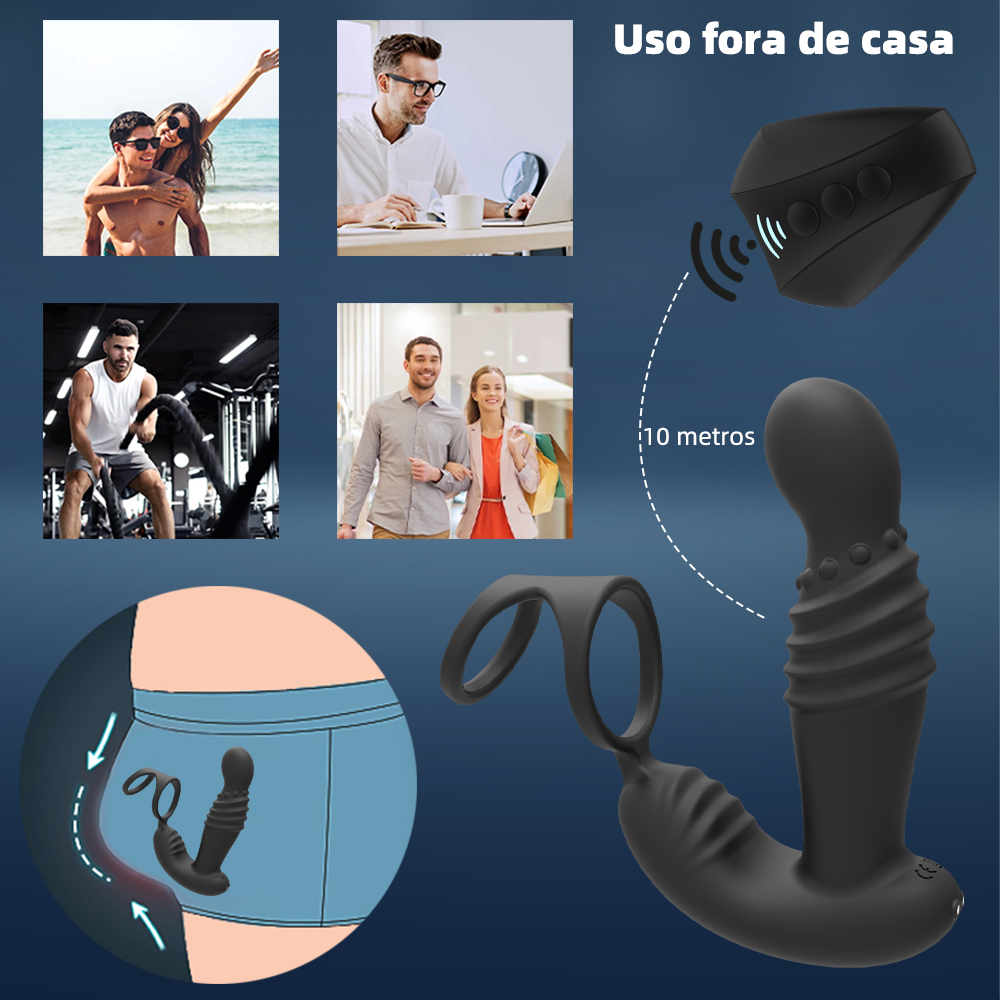 Duplo Motor Plug Anal Retrátil Com Anel Peniano Mosx - Imagem 4