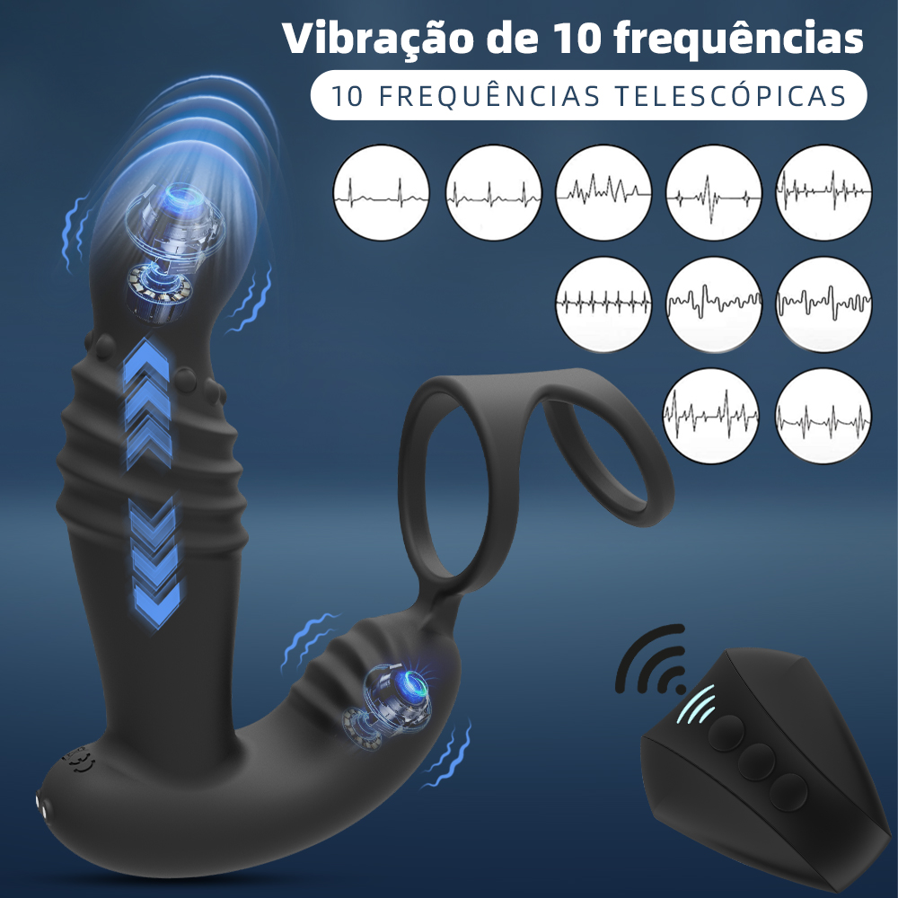 Duplo Motor Plug Anal Retrátil Com Anel Peniano Mosx - Imagem 3