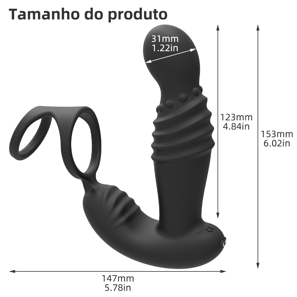 Duplo Motor Plug Anal Retrátil Com Anel Peniano Mosx - Imagem 6