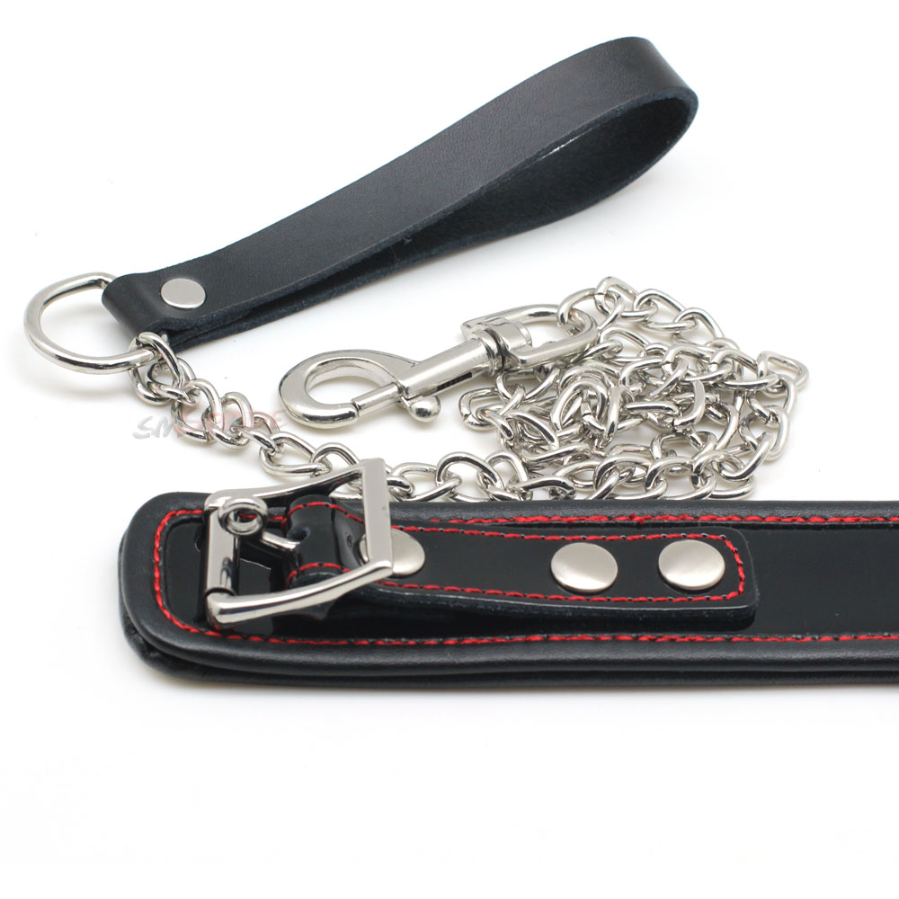 Smspade coleira fetiche preta, couro genuíno, coleira escrava erótica, pescoço, coleira com corrente de metal, brinquedos sexuais para casal