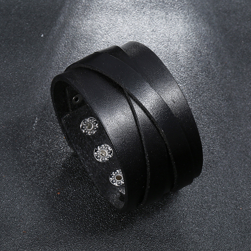Bracelete Pulseira Larga Couro Masculina Punk Vintage Leather Cuff Wristband Preto Marrom - Imagem 3