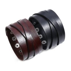 Alternative view of Bracelete Pulseira Larga Couro Masculina Punk Vintage Leather Cuff Wristband Preto Marrom