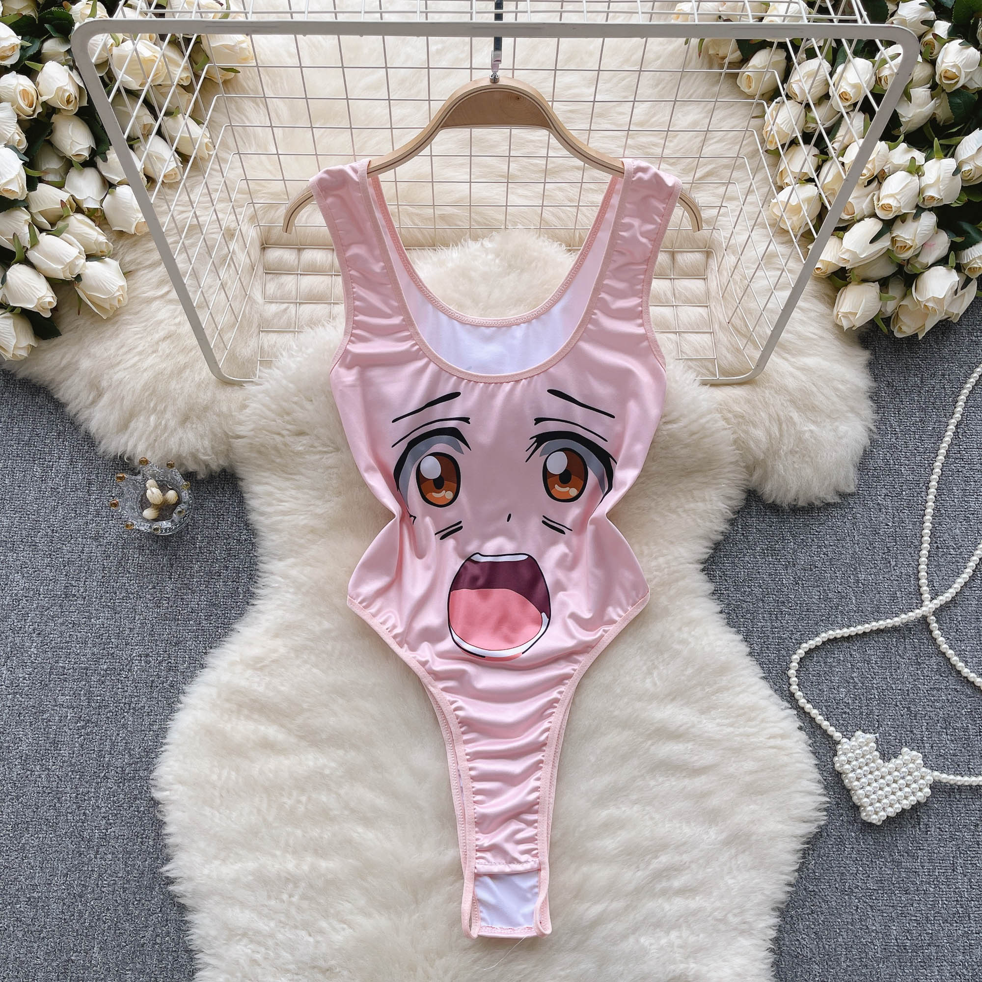 Singreiny-Erótico Feminino O Pescoço Fino Aberta Virilha Playsuits, Bonito Doce Camis Macacão, Anime Cosplay Lingerie, Espartilho Bodysuits, Verão