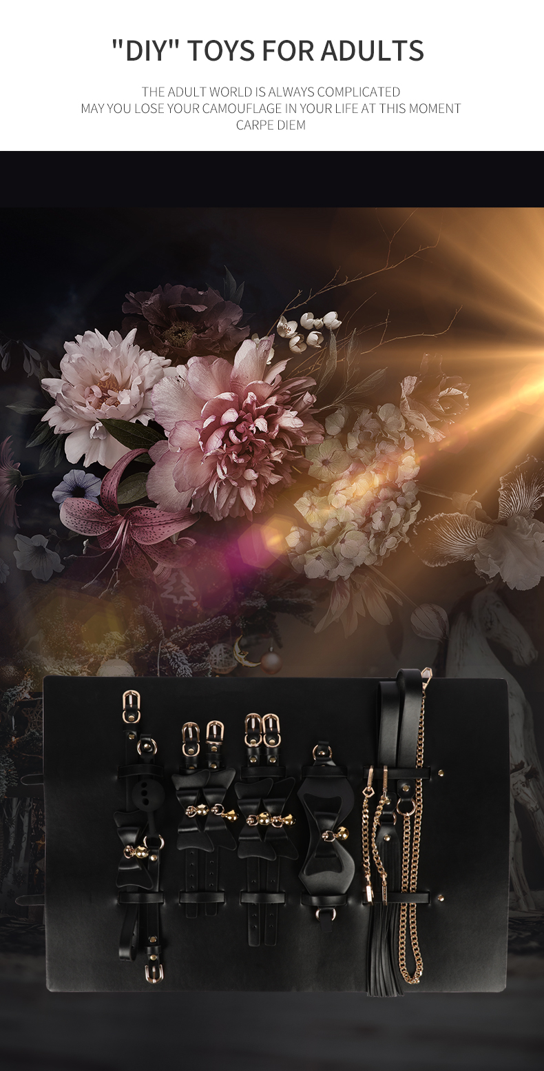 Blackwolf luxo couro bdsm kits cama sm bondage saco de armazenamento conjunto algemas colar gag adulto erótico brinquedos sexuais para casais
