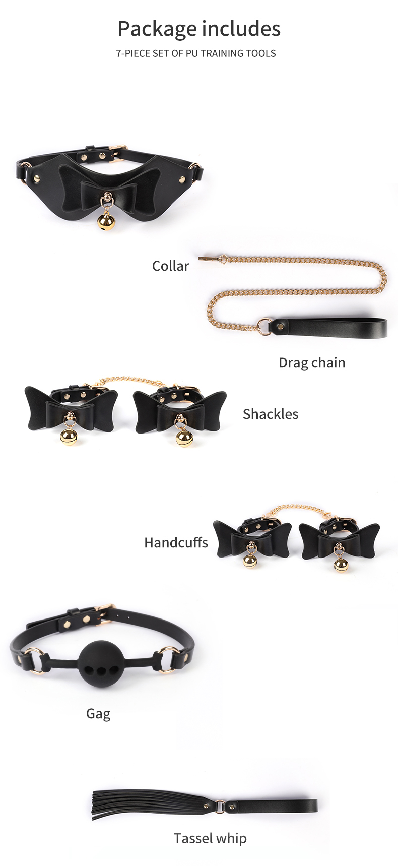 Blackwolf luxo couro bdsm kits cama sm bondage saco de armazenamento conjunto algemas colar gag adulto erótico brinquedos sexuais para casais