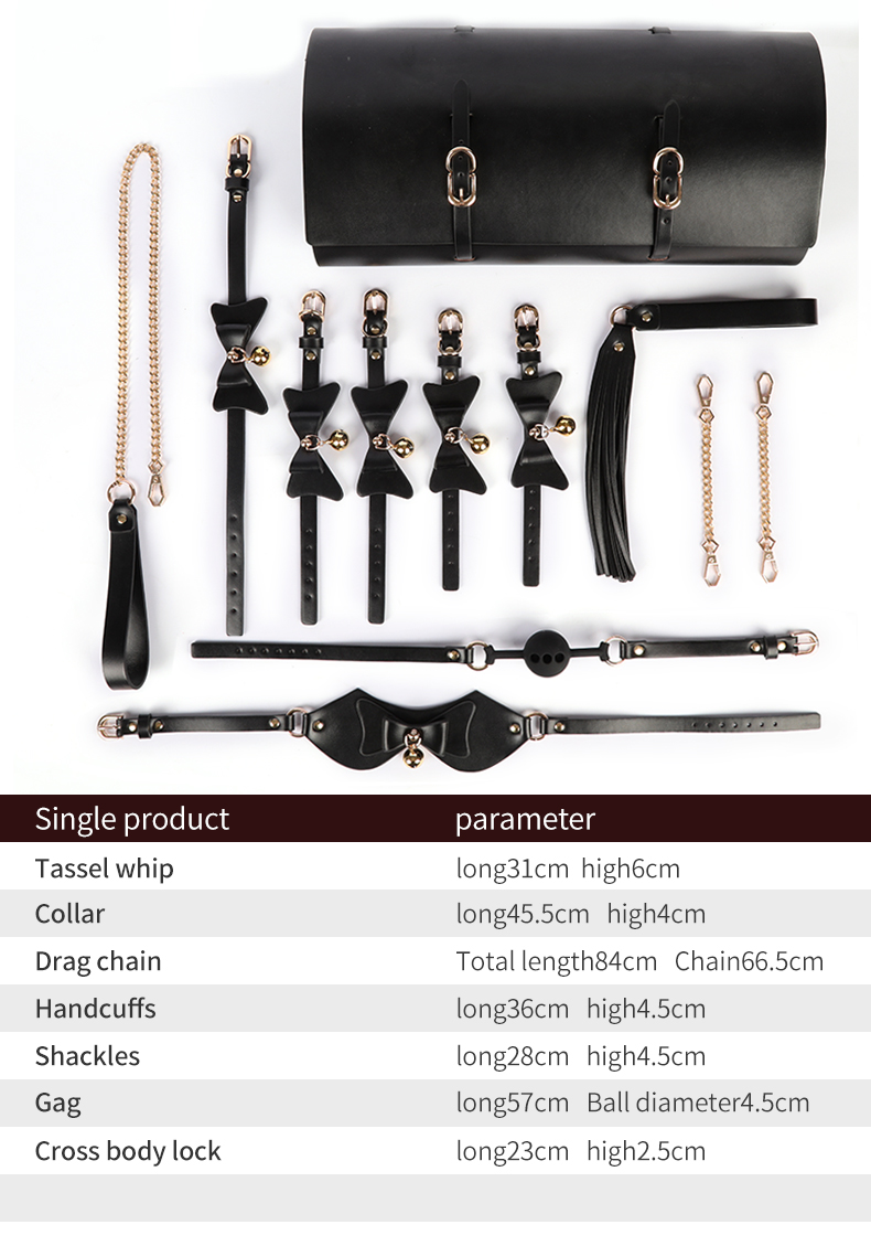 Blackwolf luxo couro bdsm kits cama sm bondage saco de armazenamento conjunto algemas colar gag adulto erótico brinquedos sexuais para casais