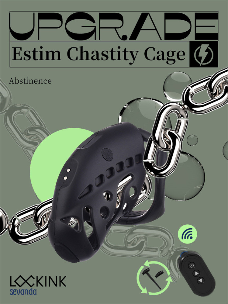 Lockink-Choque Elétrico Chastity Cage para Masculino, Controle Remoto Sem Fio, Penis Lock com Anéis de Galo Tamanho 3, Jogos Adultos, Brinquedo do Sexo, 2023