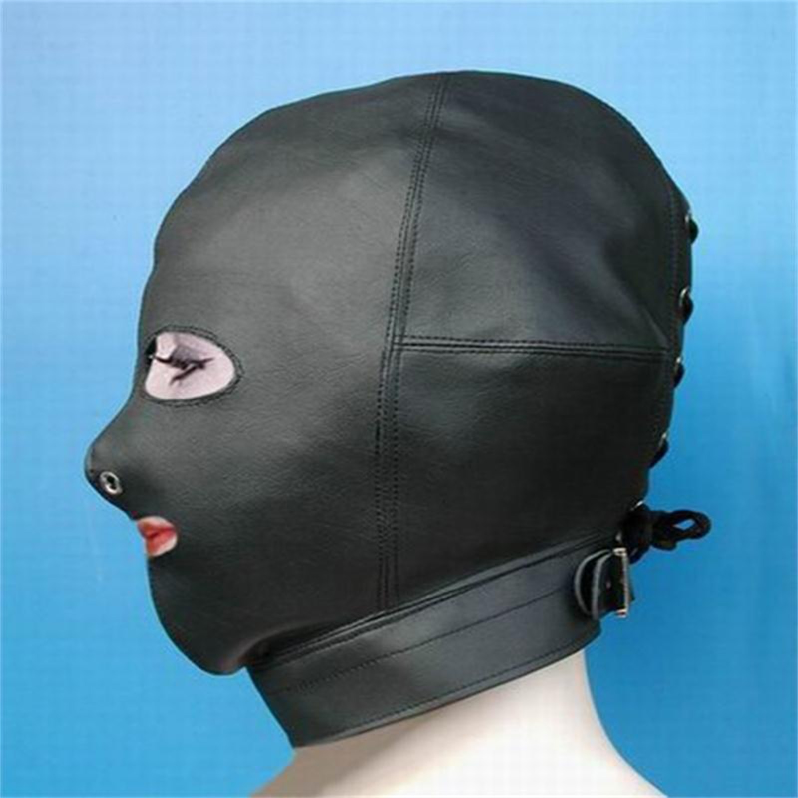 Unisex PU couro aberto olhos e boca máscara, metálico brilhante, chapelaria, rosto cheio, capuzes de borracha, Deadpools