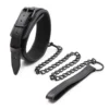 Coleira de couro bondage BDSM preta com guia de corrente