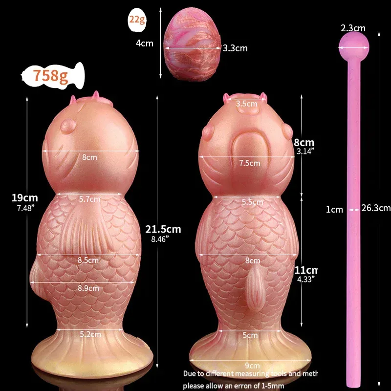 Medidas do plug anal carpa e dos ovos de silicone de 4 x 3,3 cm
