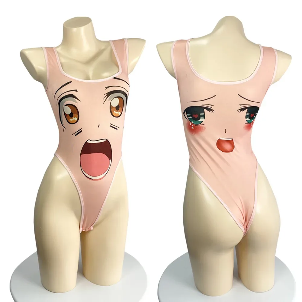 Body virilha cavada Senpai rosa com rosto de anime na frente e nas costas