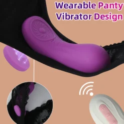 Vibrador de calcinha FairyKiss roxo preso na calcinha de renda com controle