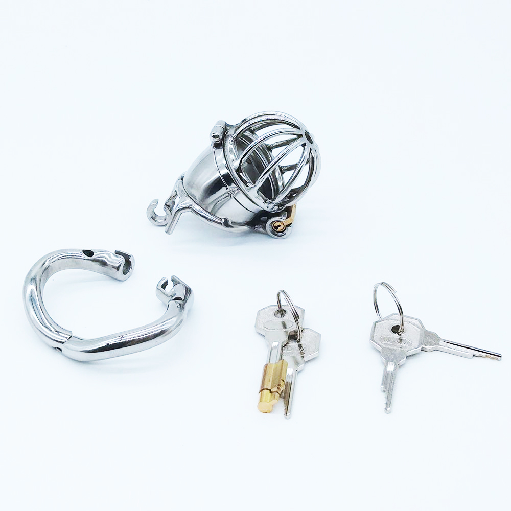 Destacável duplo bloqueio design galo gaiola aço inoxidável masculino castidade dispositivos curvado pênis anel adulto sexo brinquedos para homem