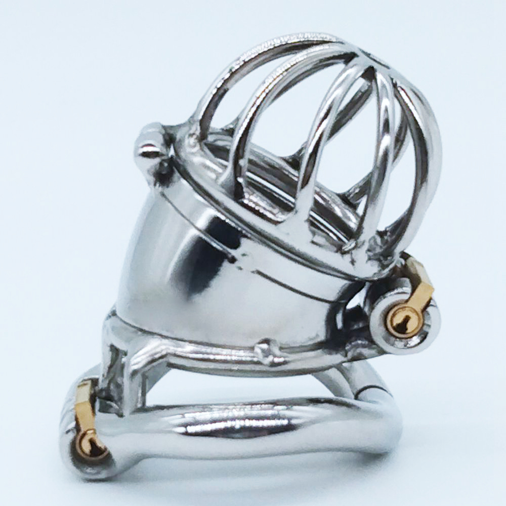 Destacável duplo bloqueio design galo gaiola aço inoxidável masculino castidade dispositivos curvado pênis anel adulto sexo brinquedos para homem