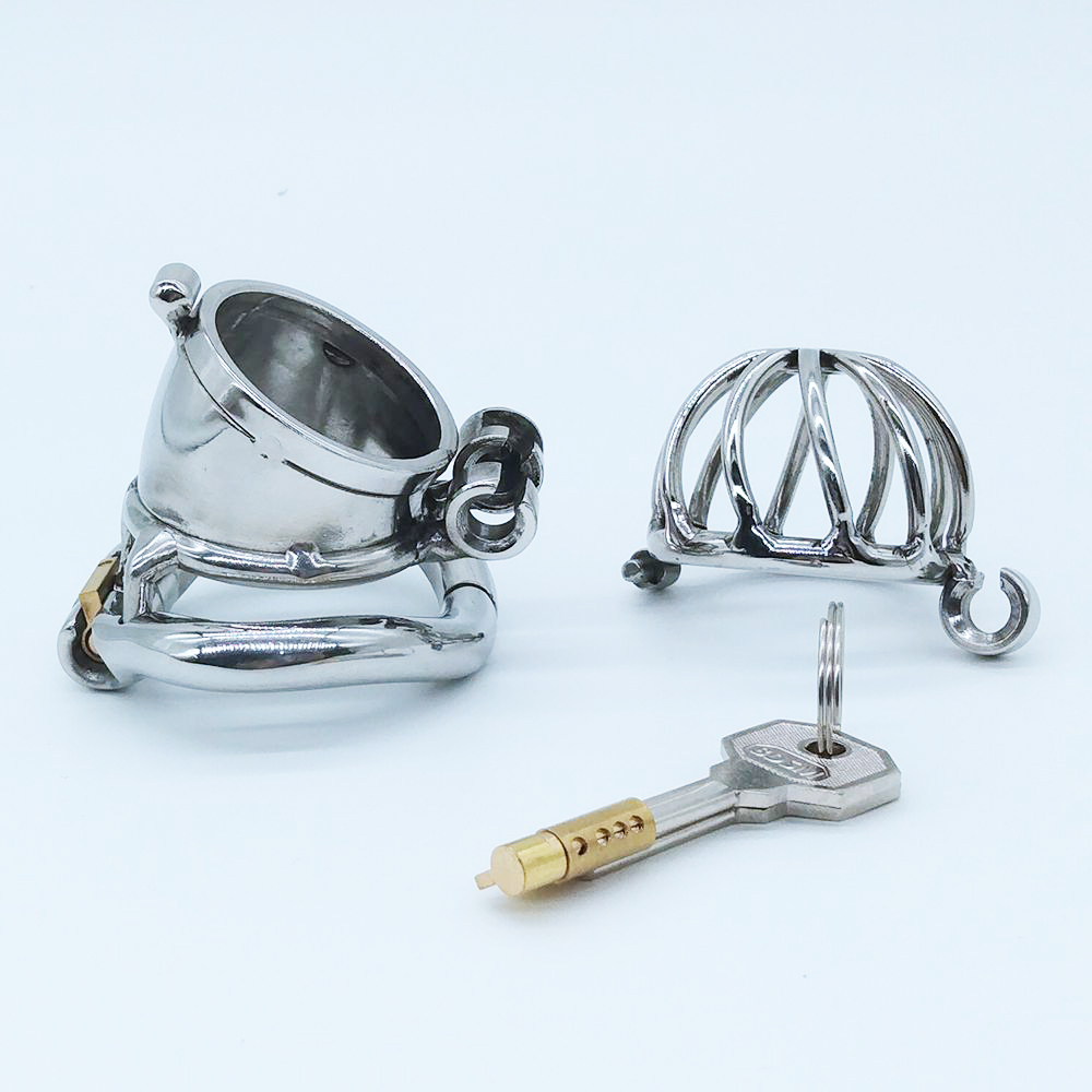 Destacável duplo bloqueio design galo gaiola aço inoxidável masculino castidade dispositivos curvado pênis anel adulto sexo brinquedos para homem