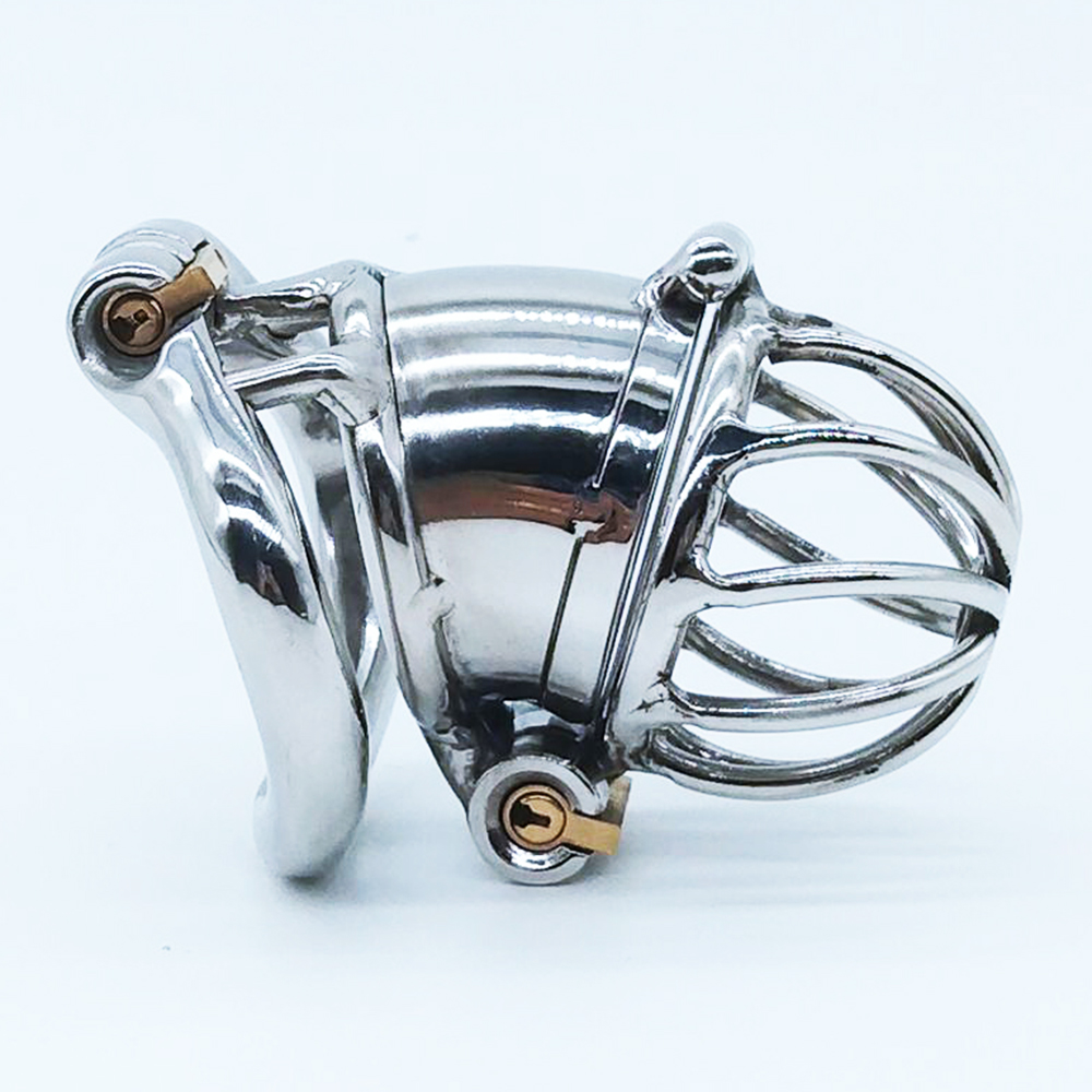 Destacável duplo bloqueio design galo gaiola aço inoxidável masculino castidade dispositivos curvado pênis anel adulto sexo brinquedos para homem