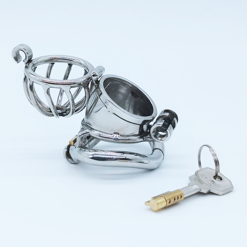 Destacável duplo bloqueio design galo gaiola aço inoxidável masculino castidade dispositivos curvado pênis anel adulto sexo brinquedos para homem