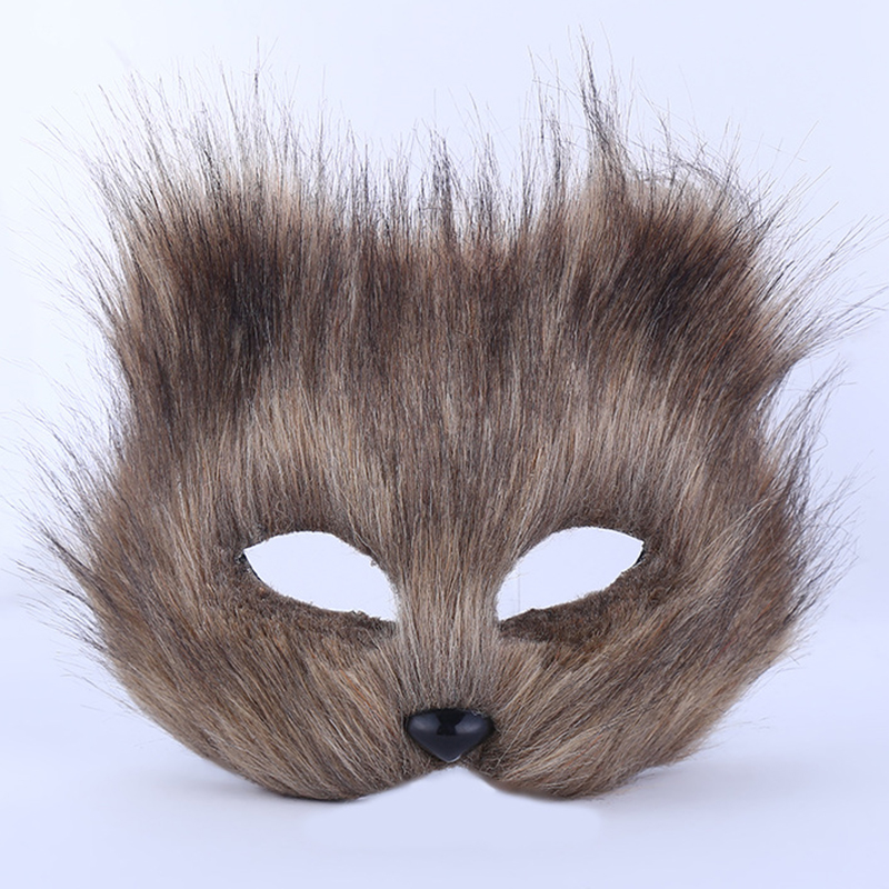 Furry Fox Half Face Eye Mask, Cosplay Props, Halloween, Natal, Festa de Carnaval, Animal Masquerade Acessórios