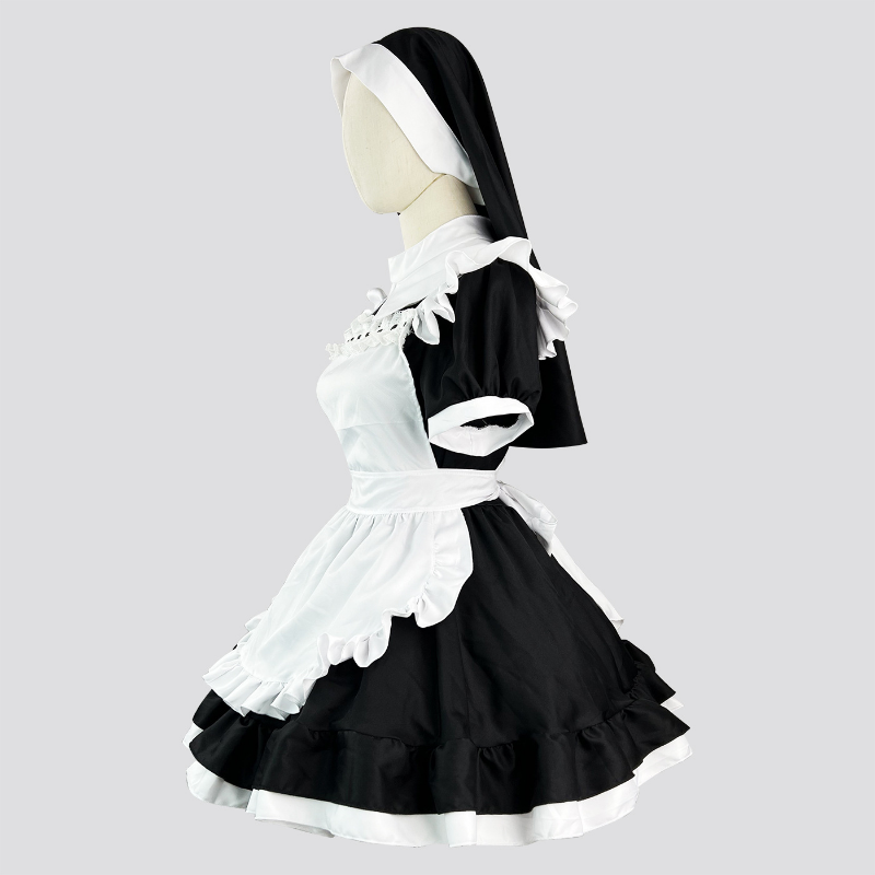Halloween Nun Girl Cosplay Maid Dress Women Plus Size Sweet Lolita Japanese Anime Role Play Party Black White Gothic Outfit 5XL