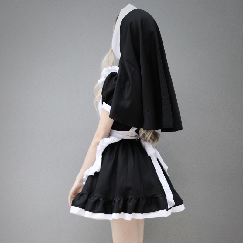 Halloween Nun Girl Cosplay Maid Dress Women Plus Size Sweet Lolita Japanese Anime Role Play Party Black White Gothic Outfit 5XL