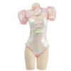 Bodysuit KAngel Needy Girl Overdose holográfico com bolero rosa no manequim