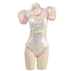 Bodysuit KAngel Needy Girl Overdose holográfico com bolero rosa no manequim