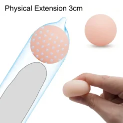 Bola extensora de silicone colocada na ponta de um preservativo