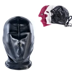 Capuz de couro preto fechado só com furos no nariz
