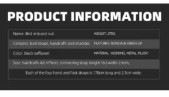 Ficha com as medidas do kit: punhos de 42 por 6 cm, tira central de 162 cm e ramais de 170 cm
