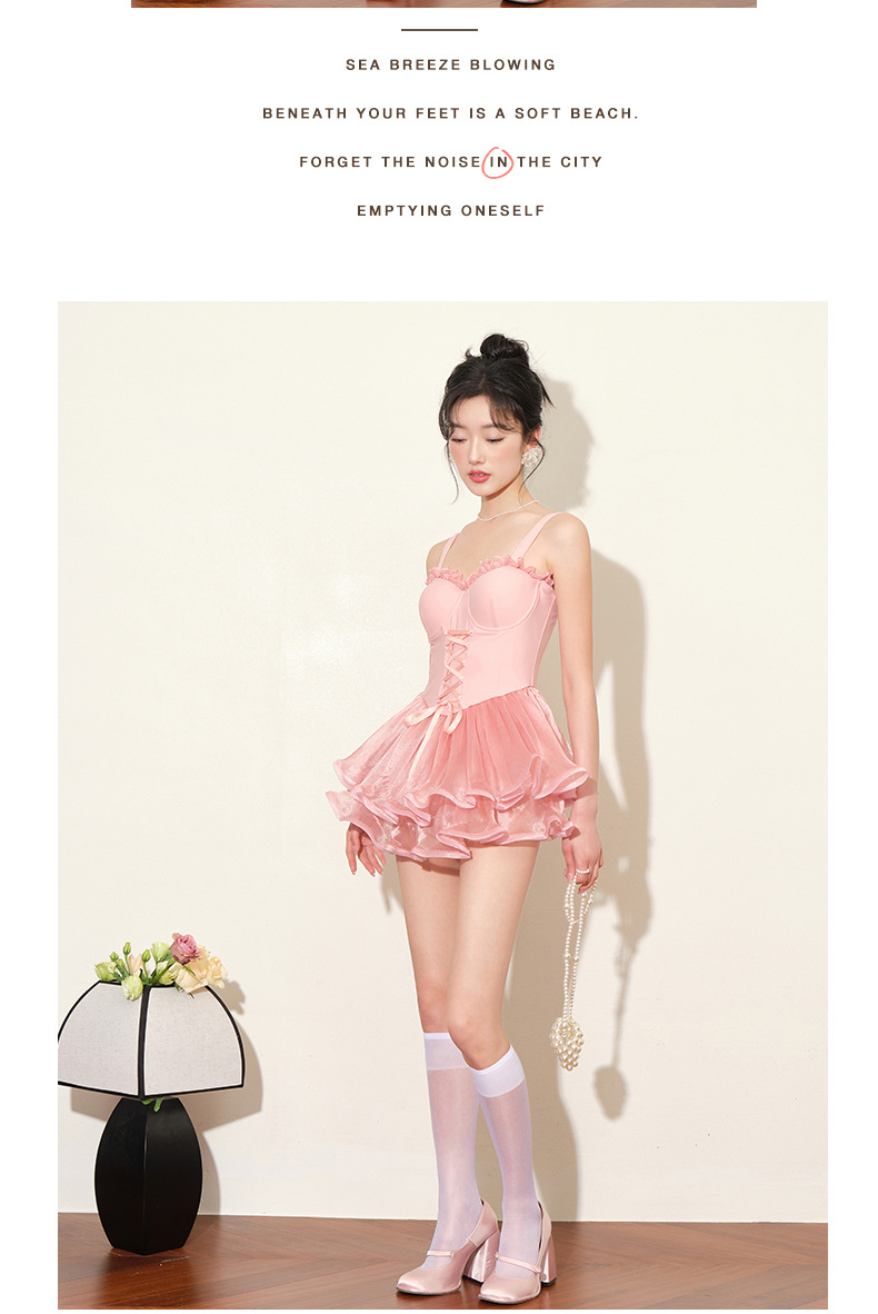 VigoAnne-maiô feminino de peça única, vestido de malha rosa, sexy push up, roupa de banho coreana, monokini amarrado, roupa de banho sem preto, 2023