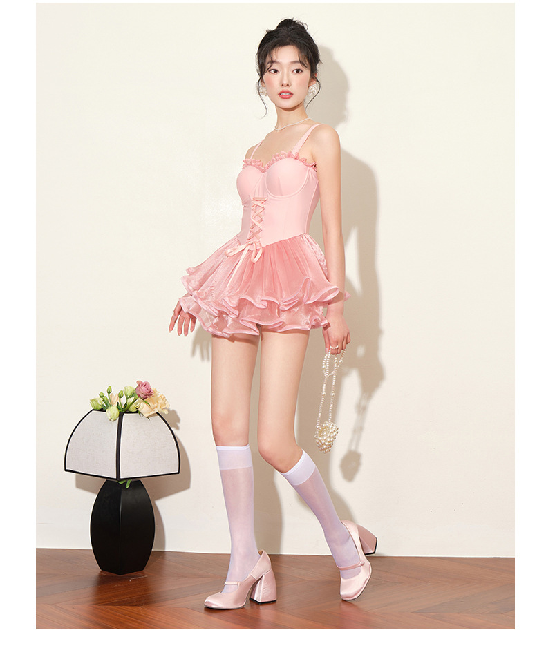 VigoAnne-maiô feminino de peça única, vestido de malha rosa, sexy push up, roupa de banho coreana, monokini amarrado, roupa de banho sem preto, 2023