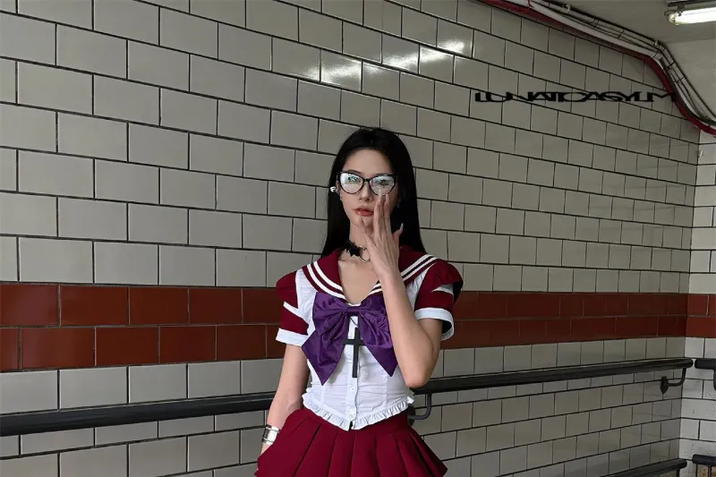 Hikigawa-Blusa de cores contrastantes chiques, tops de gola virada para baixo, mini-camisa elegante vintage, casual 2 conjuntos, moda