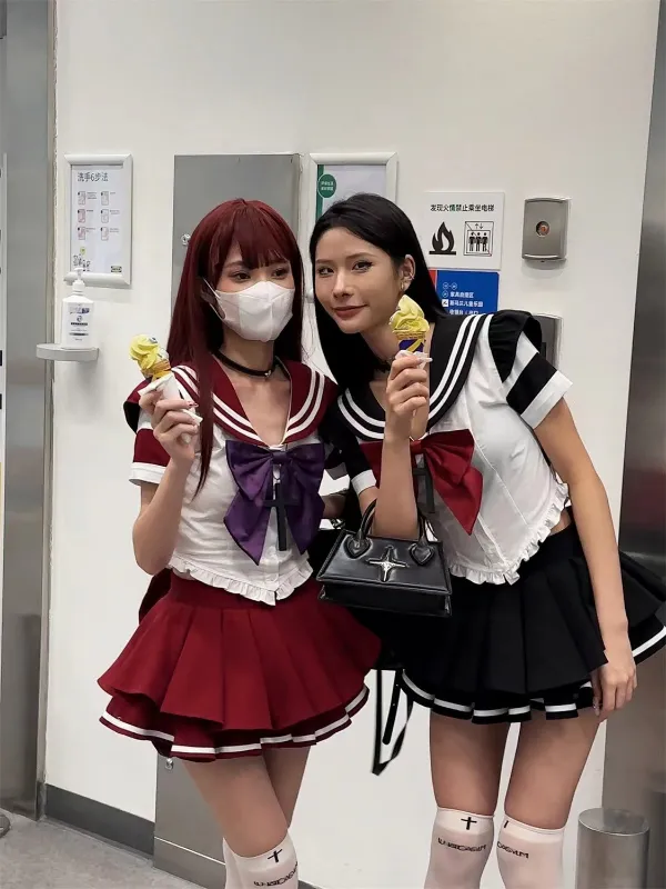 Hikigawa-Blusa de cores contrastantes chiques, tops de gola virada para baixo, mini-camisa elegante vintage, casual 2 conjuntos, moda