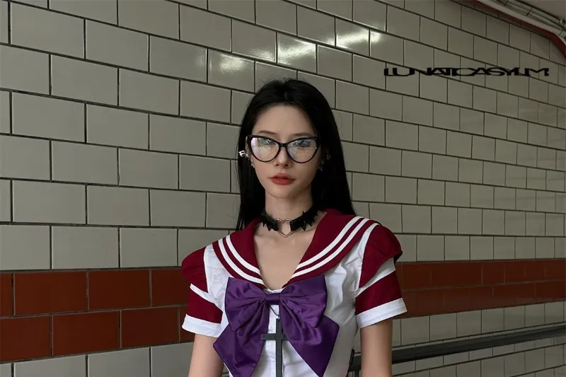 Hikigawa-Blusa de cores contrastantes chiques, tops de gola virada para baixo, mini-camisa elegante vintage, casual 2 conjuntos, moda