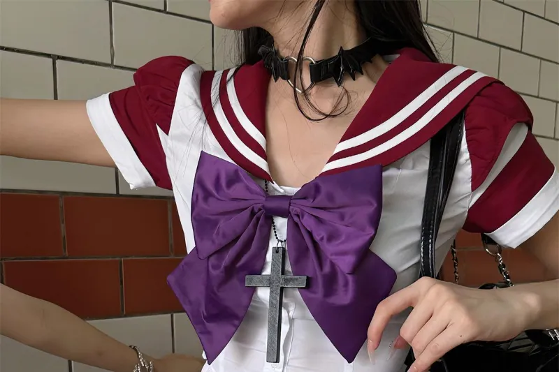 Hikigawa-Blusa de cores contrastantes chiques, tops de gola virada para baixo, mini-camisa elegante vintage, casual 2 conjuntos, moda