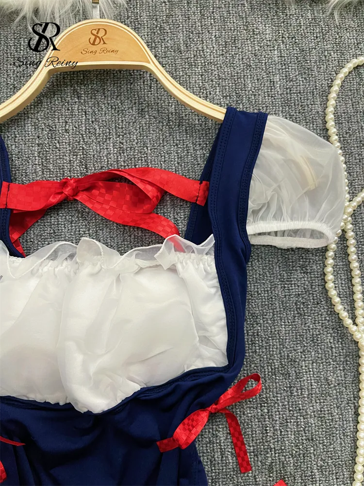 SINGREINY-bodysuit de crotch aberto para mulheres, lingerie sexy, roupas íntimas sensuais, playsuit cosplay, plissado, pijamas eróticos, 2023